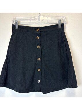 NWT Herbatomia Women's Corduroy Black Button Down Mini Skirt Small Whimsigoth